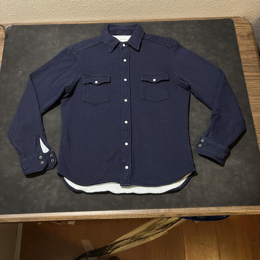 Taylor Stitch Shirt Mens 40 Blue Terry Knit Western Snap Front Overshirt Jacket